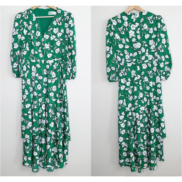 ELIZA J Floral Green Wrap Dress Size 6 - Picture 5 of 6
